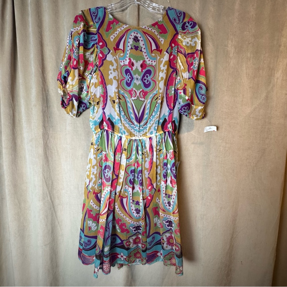 ECI Multicolor Paisley Dress 100%‎ Silk NWT Y2K Retro Colorful Spring Size 8